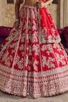 Buy_Anushree Reddy_Red Blouse And Lehenga Organza Embroidery Floral Queen Anne Roshni Bridal Set _Online_at_Aza_Fashions