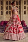 Shop_Anushree Reddy_Red Blouse And Lehenga Organza Embroidery Floral Queen Anne Roshni Bridal Set _Online_at_Aza_Fashions