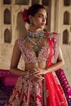 Anushree Reddy_Red Blouse And Lehenga Organza Embroidery Floral Queen Anne Roshni Bridal Set _at_Aza_Fashions