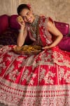 Buy_Anushree Reddy_Red Blouse And Lehenga Organza Embroidery Floral Queen Anne Roshni Bridal Set 