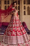 Anushree Reddy_Red Blouse And Lehenga Organza Embroidery Floral Queen Anne Roshni Bridal Set _Online