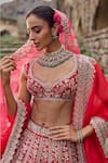 Buy_Anushree Reddy_Red Blouse And Lehenga Raw Silk Embroidery Zari Plunge V-neck Divila Bridal Set 