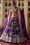 Buy_Anushree Reddy_Purple Blouse And Lehenga Raw Silk Embroidery Zari Renuka Kalidar Bridal Set _Online_at_Aza_Fashions