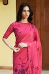 Vaayu_Pink Muslin Cotton Embellishment Floral High Applique Work Saree With Blouse _Online_at_Aza_Fashions