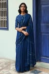 Buy_Vaayu_Blue Muslin Cotton Embroidered Thread High Work Saree With Blouse _at_Aza_Fashions