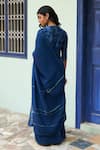 Shop_Vaayu_Blue Muslin Cotton Embroidered Thread High Work Saree With Blouse _at_Aza_Fashions