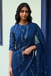 Shop_Vaayu_Blue Muslin Cotton Embroidered Thread High Work Saree With Blouse _Online_at_Aza_Fashions