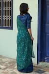 Shop_Vaayu_Green Muslin Cotton Printed Floral V Neck Scattered Saree With Blouse _at_Aza_Fashions