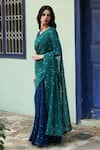 Vaayu_Green Muslin Cotton Printed Floral V Neck Scattered Saree With Blouse _Online_at_Aza_Fashions