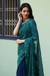 Buy_Vaayu_Green Muslin Cotton Printed Floral V Neck Scattered Saree With Blouse _Online_at_Aza_Fashions