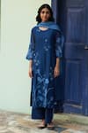 Buy_Vaayu_Blue Muslin Cotton Floral Round Applique Work Kurta Set _at_Aza_Fashions