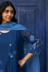 Shop_Vaayu_Blue Muslin Cotton Floral Round Applique Work Kurta Set _Online_at_Aza_Fashions