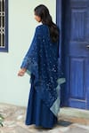 Shop_Vaayu_Blue Muslin Cotton Embroidered Thread V Neck Work Anarkali With Dupatta _at_Aza_Fashions