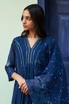 Buy_Vaayu_Blue Muslin Cotton Embroidered Thread V Neck Work Anarkali With Dupatta _Online_at_Aza_Fashions