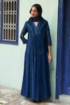 Shop_Vaayu_Blue Muslin Cotton Embroidered Thread V Neck Work Anarkali With Dupatta _Online_at_Aza_Fashions