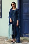 Buy_Vaayu_Blue Muslin Cotton Printed Thread Round Work Straight Kurta Pant Set _at_Aza_Fashions