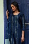 Buy_Vaayu_Blue Muslin Cotton Printed Thread Round Work Straight Kurta Pant Set _Online_at_Aza_Fashions