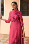 Vaayu_Pink Muslin Cotton Floral Round Applique Work Anarkali With Dupatta _Online_at_Aza_Fashions