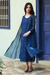 Shop_Vaayu_Blue Muslin Cotton Printed Striped Round Midi Jacket Dress _Online_at_Aza_Fashions