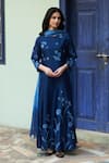 Buy_Vaayu_Blue Muslin Cotton Floral Round Applique Work Anarkali With Ombre Dupatta _at_Aza_Fashions