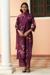 Buy_Vaayu_Purple Muslin Cotton Embellishment Floral Amethyst Applique Work Kurta Pant Set _at_Aza_Fashions