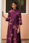 Shop_Vaayu_Purple Muslin Cotton Embellishment Floral Amethyst Applique Work Kurta Pant Set _Online_at_Aza_Fashions