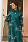 Shop_Vaayu_Green Muslin Cotton Embellishment Floral Applique Detailed Straight Kurta Set _Online_at_Aza_Fashions