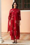 Buy_Vaayu_Red Muslin Cotton Embellishment Floral Applique Detailed Straight Kurta Pant Set _at_Aza_Fashions