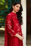 Vaayu_Red Muslin Cotton Embellishment Floral Applique Detailed Straight Kurta Pant Set _at_Aza_Fashions