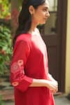 Shop_Vaayu_Red Muslin Cotton Embellished Bloom Round Applique Asymmetric Kurta With Pant _Online_at_Aza_Fashions