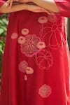 Buy_Vaayu_Red Muslin Cotton Embellished Bloom Round Applique Asymmetric Kurta With Pant 