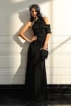 Buy_Supria Munjal_Black Crepe (100% Polyester) Embroidery Pearl Halter Neck Draped Gown _at_Aza_Fashions