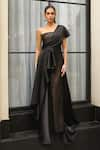 Buy_Supria Munjal_Black Crepe Embellished Sequin Asymmetric Mesh Draped Gown _at_Aza_Fashions