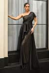 Supria Munjal_Black Crepe Embellished Sequin Asymmetric Mesh Draped Gown _Online_at_Aza_Fashions