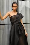 Buy_Supria Munjal_Black Crepe Embellished Sequin Asymmetric Mesh Draped Gown _Online_at_Aza_Fashions