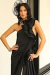 Buy_Supria Munjal_Black Crepe (100% Polyester) Halter 3d Ruffle Neck Gown _Online_at_Aza_Fashions