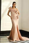 Buy_Supria Munjal_Pink Shimmer Crepe(100% Polyester) Embellished Pearl Placed One Shoulder Gown _at_Aza_Fashions