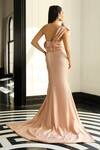 Shop_Supria Munjal_Pink Shimmer Crepe(100% Polyester) Embellished Pearl Placed One Shoulder Gown _at_Aza_Fashions