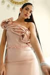 Supria Munjal_Pink Shimmer Crepe(100% Polyester) Embellished Pearl Placed One Shoulder Gown _at_Aza_Fashions