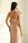 Buy_Supria Munjal_Pink Shimmer Crepe(100% Polyester) Embellished Pearl Placed One Shoulder Gown 