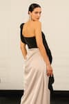 Shop_Supria Munjal_Grey Crepe (100% Polyester) Asymmetric One Shoulder Colorblock Draped Gown _at_Aza_Fashions