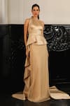 Buy_Supria Munjal_Gold Crepe (100% Polyester) Halter Cross Wrap Pleated Gown _at_Aza_Fashions