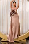 Supria Munjal_Pink Crepe (100% Polyester) Closed Wavy Draped Trail Gown _Online_at_Aza_Fashions