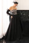 Supria Munjal_Black Tafetta(100% Polyester) Straight Pleated Tube Gown _Online_at_Aza_Fashions