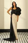 Buy_Supria Munjal_Black Textured Tulle Embellished Floral Straight Petal Structured Gown _at_Aza_Fashions