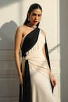 Buy_Supria Munjal_Black Crepe (100% Polyester) Pearl Collar Embellished Color Block Draped Gown _Online_at_Aza_Fashions