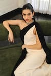 Shop_Supria Munjal_Black Crepe (100% Polyester) Pearl Collar Embellished Color Block Draped Gown _Online_at_Aza_Fashions