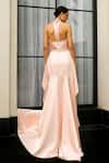 Shop_Supria Munjal_Pink Crepe Embellished Sequin Collared Halter Mermaid Fall Gown _at_Aza_Fashions