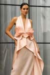 Shop_Supria Munjal_Pink Crepe Embellished Sequin Collared Halter Mermaid Fall Gown _Online_at_Aza_Fashions