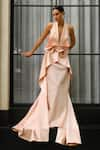 Supria Munjal_Pink Crepe Embellished Sequin Collared Halter Mermaid Fall Gown _at_Aza_Fashions